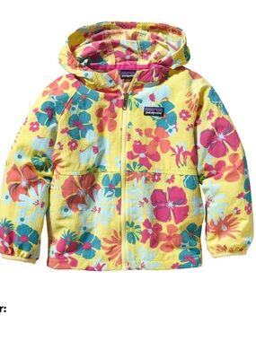 Patagonia Baby Baggies Yellow Floral Hooded Jacket with Pink & Blue Sz 5T